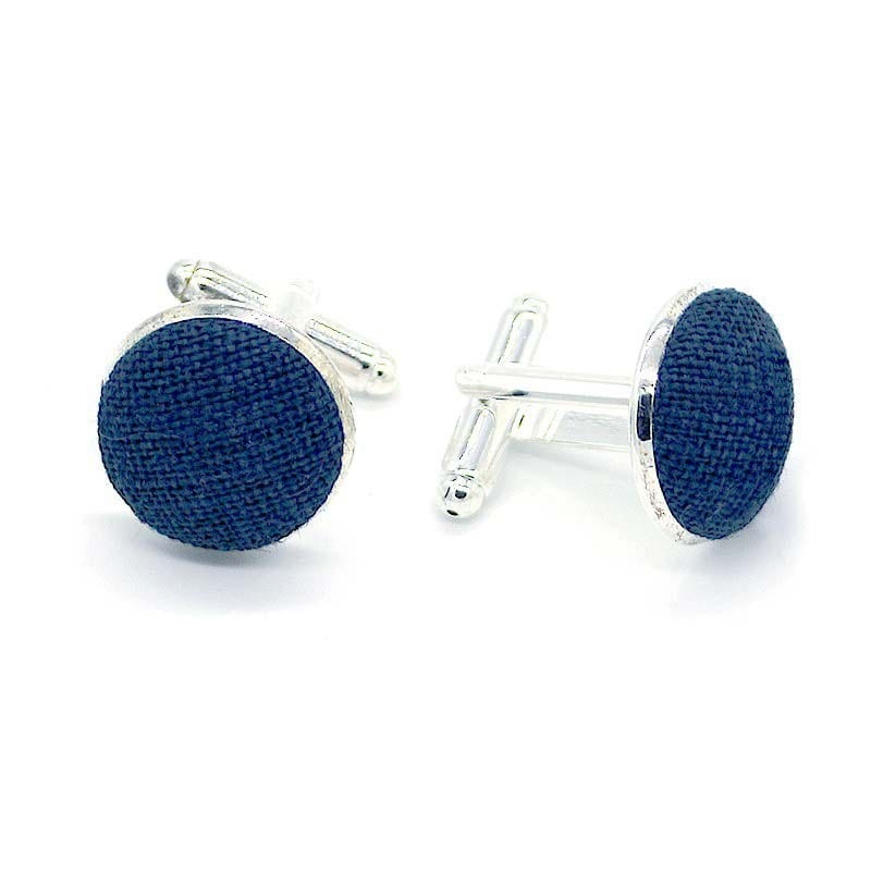 Boutons de manchette bleu marine uni en lin