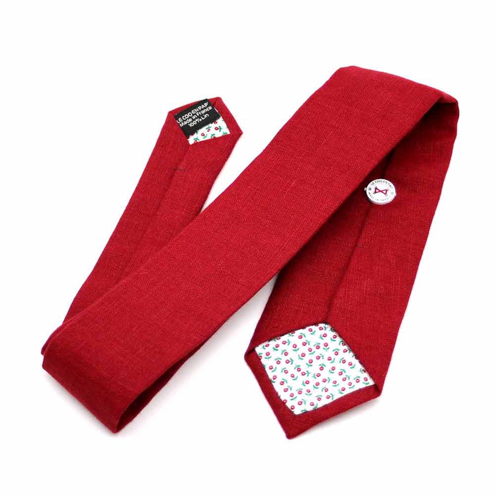 Cravate rouge grenat en lin - Image 2
