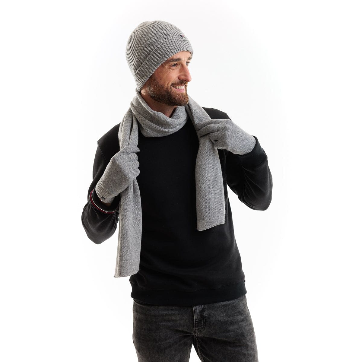 Écharpe Homme Laine Mérinos | Noir Gris Made in France - Image 3