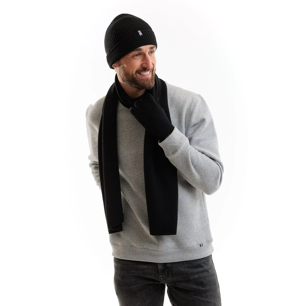 Écharpe Homme Laine Mérinos | Noir Gris Made in France - Image 6