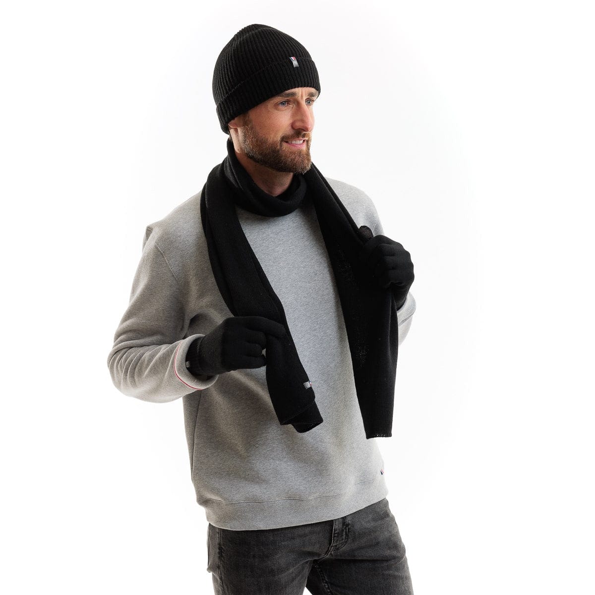 Écharpe Homme Laine Mérinos | Noir Gris Made in France - Image 7