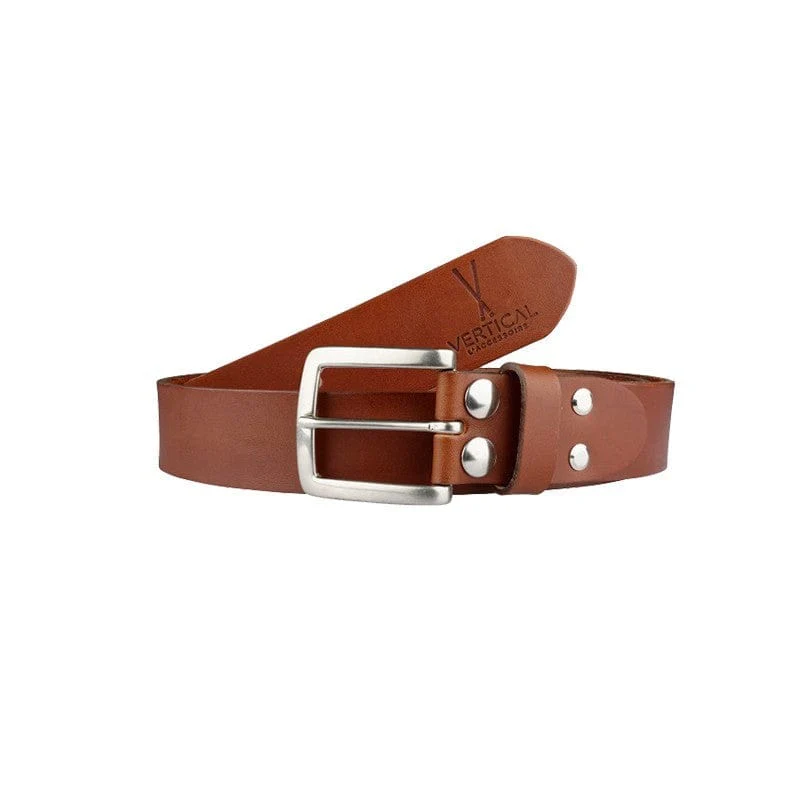Ceinture cuir véritable cognac large