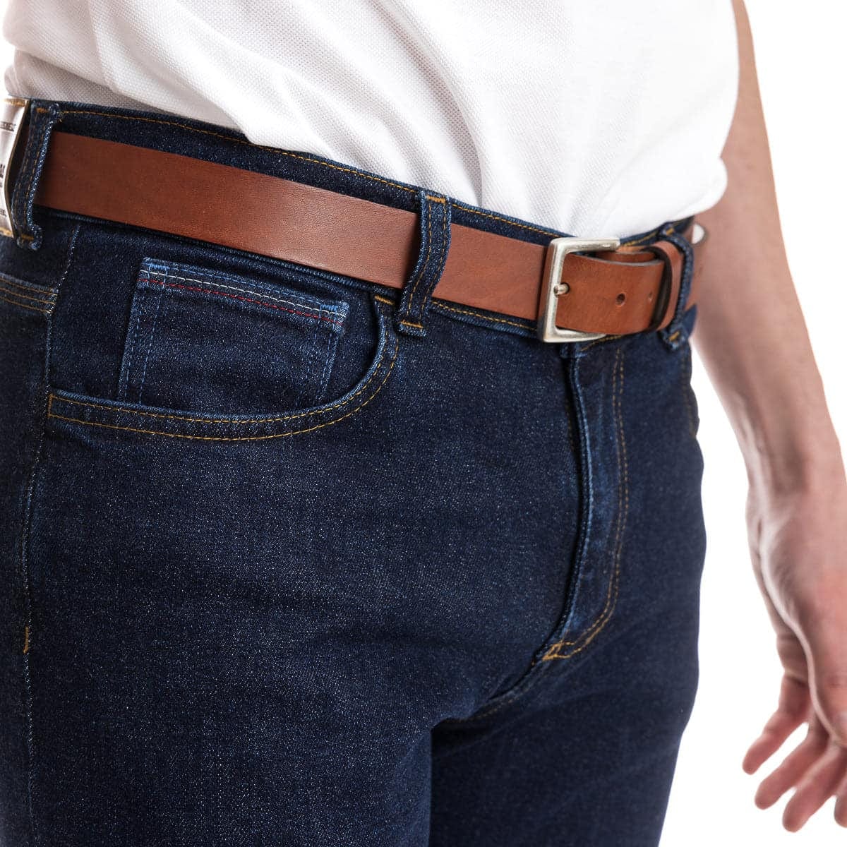 Ceinture cuir véritable cognac large - Image 3