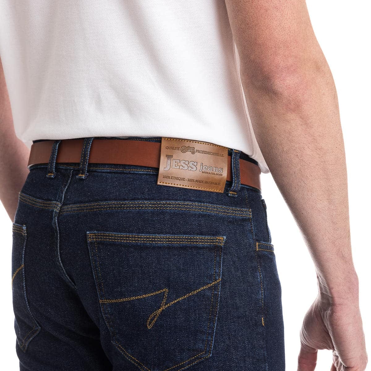 Ceinture cuir véritable cognac large - Image 4