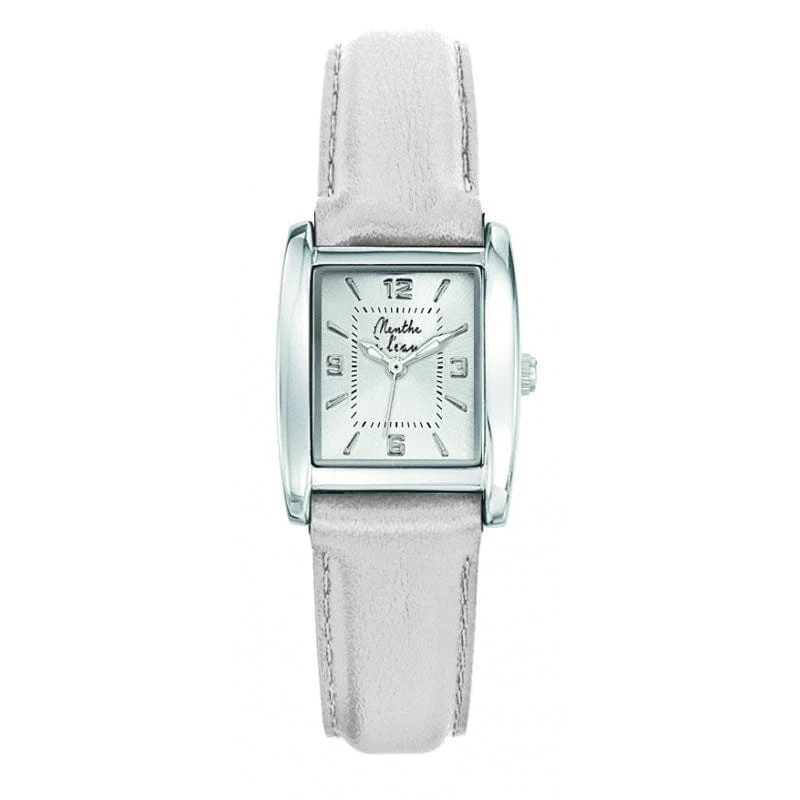 Montre rectangulaire cuir argenté