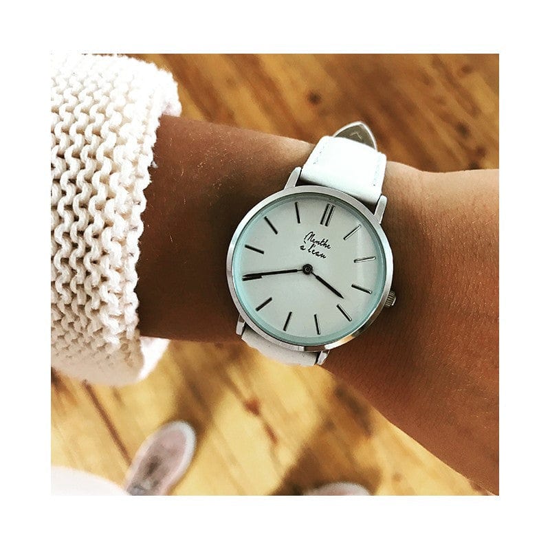 Montre La Véritable bracelet cuir blanc fond blanc chromé - Image 2
