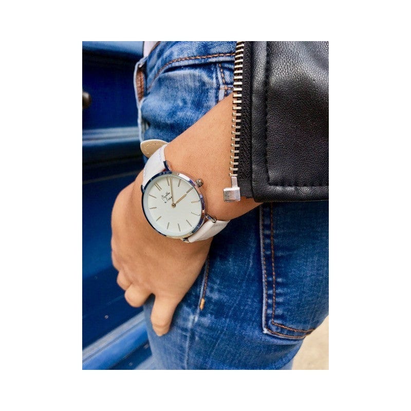 Montre La Véritable bracelet cuir blanc fond blanc chromé - Image 3