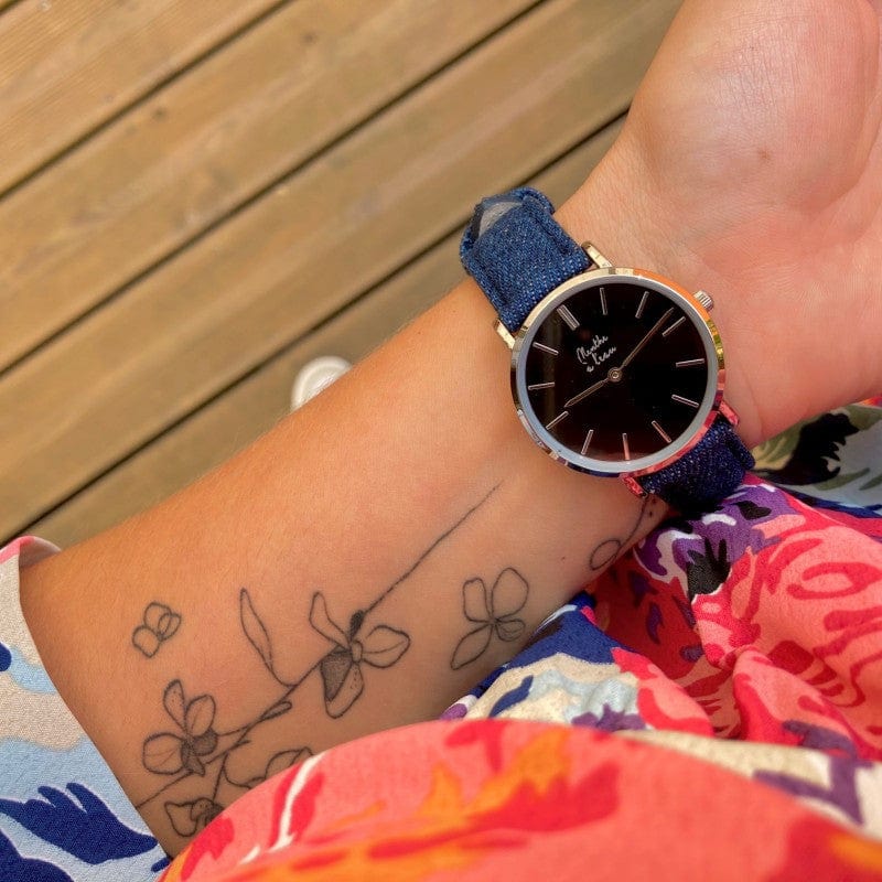 Montre La Véritable bracelet cuir jeans fond noir - Image 2