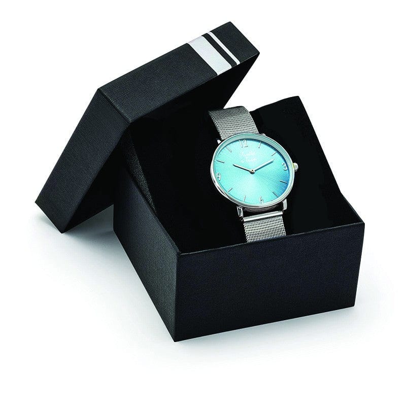 Montre L'Imprévu Femme Fond Bleu Turquoise bracelet maille chromée - Image 3
