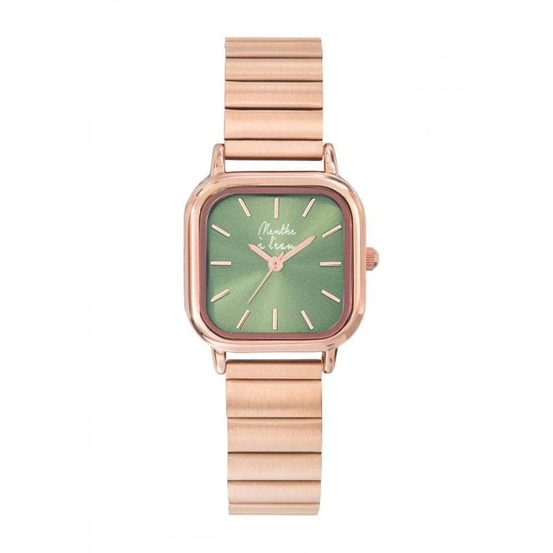 Montre La perpétuelle cadran vert et bracelet acier rose doré