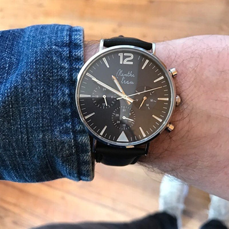 Montre La Précise cuir noir bleu chromé - Image 2