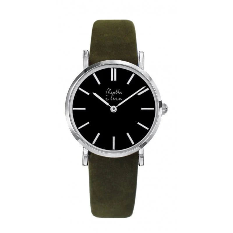 Montre La Véritable bracelet cuir kaki fond noir