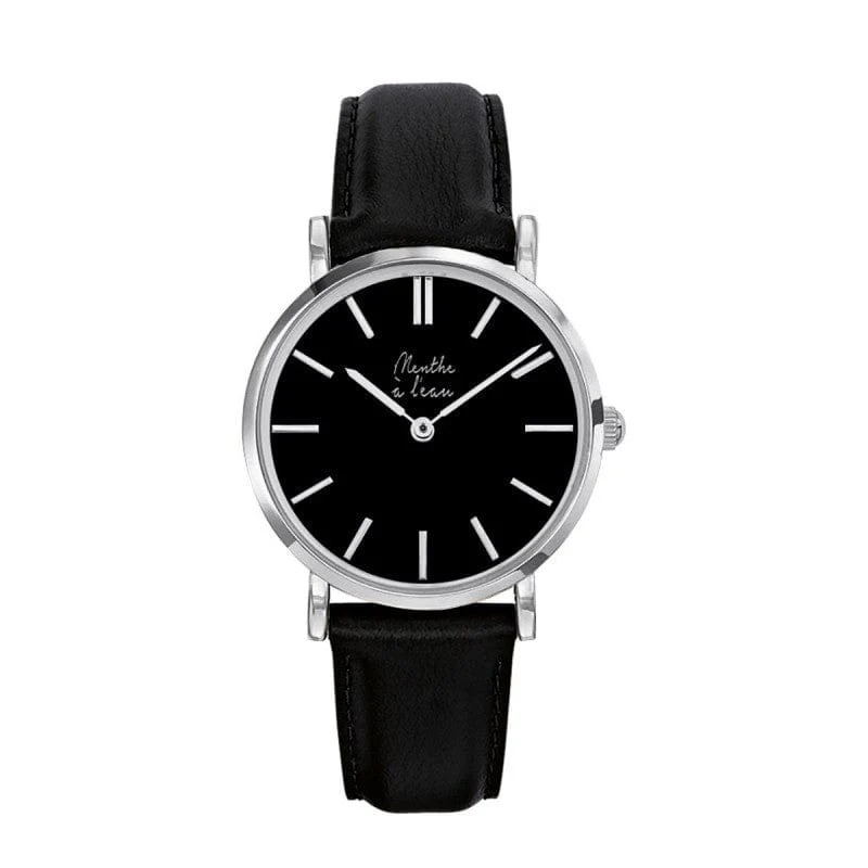 Montre La Véritable bracelet cuir noir fond noir