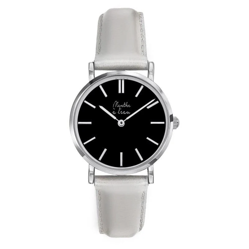 Montre La Véritable cuir argenté cadran noir