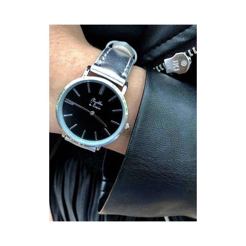 Montre La Véritable cuir argenté cadran noir - Image 2