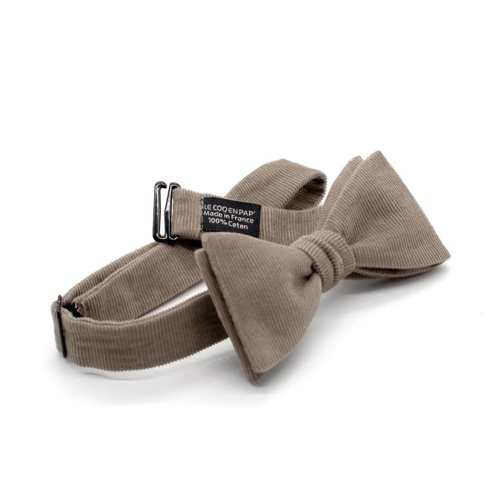 Noeud papillon uni beige en velours - Image 2