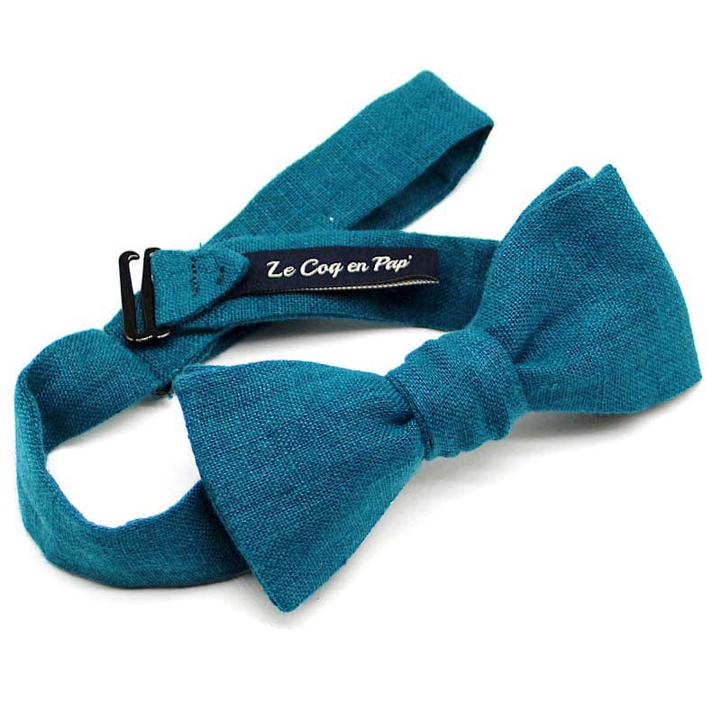 Noeud papillon bleu canard en lin - Image 2