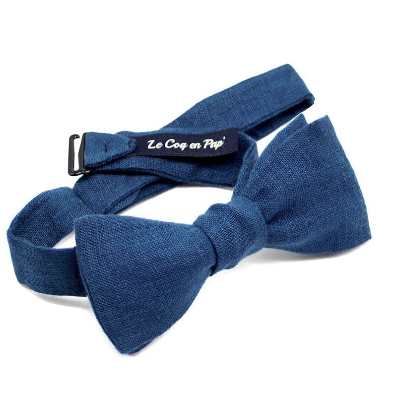 Noeud papillon bleu marine uni en lin - Image 3