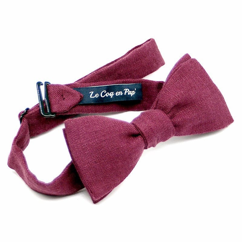 Noeud papillon rouge aubergine uni en lin - Image 3