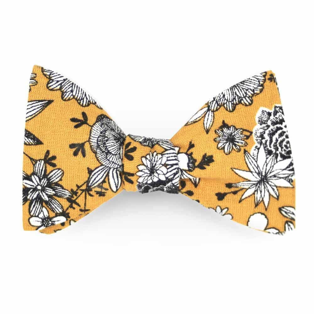 Noeud papillon fleuri jaune ambre dahlia
