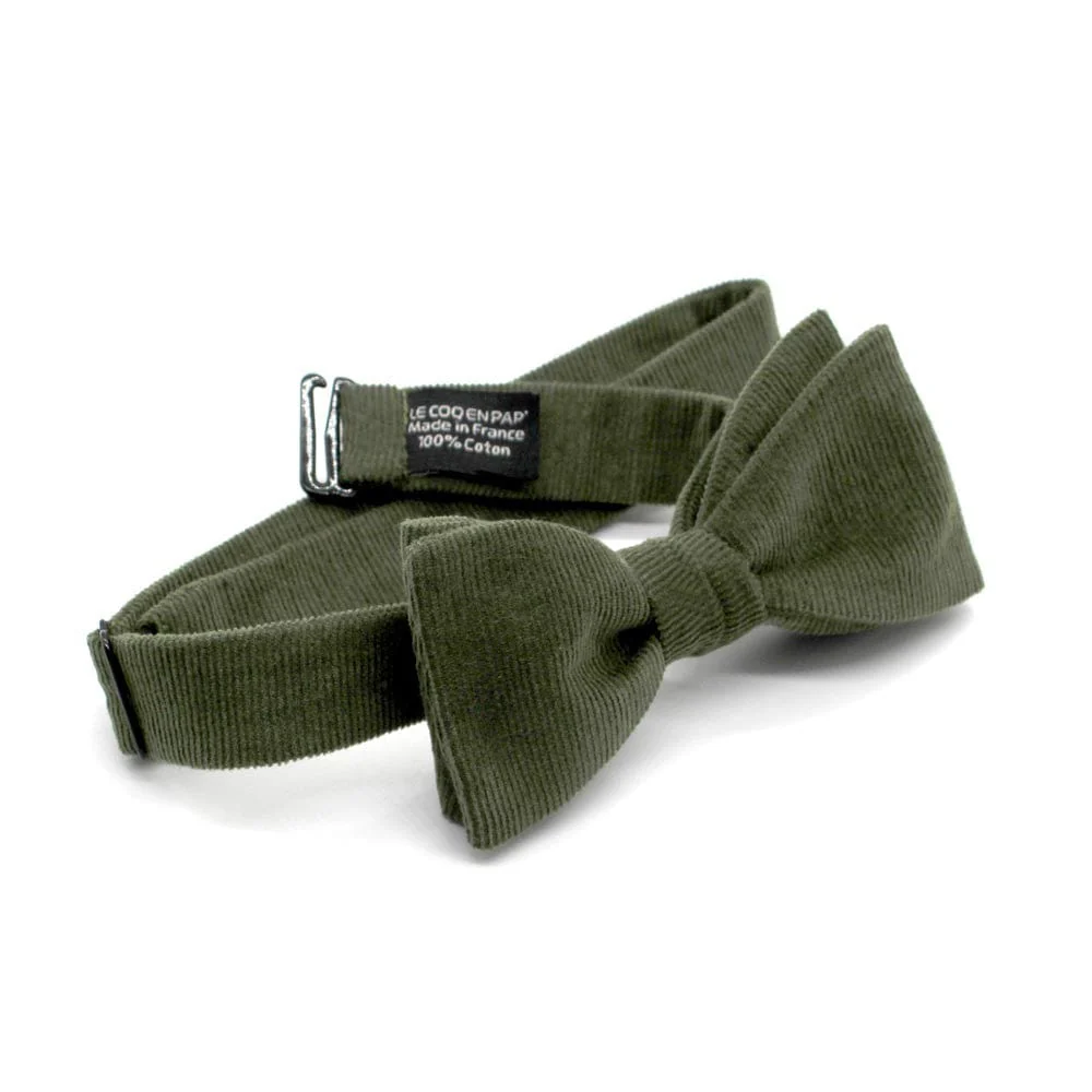 Noeud papillon kaki uni en velours - Image 2