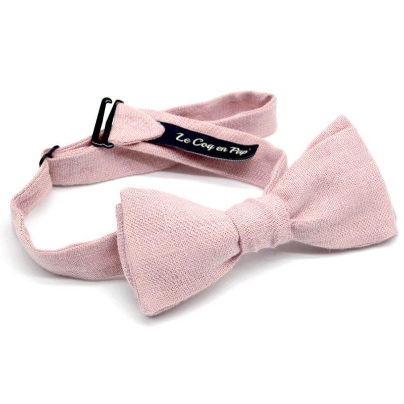 Noeud papillon rose uni en lin - Image 4