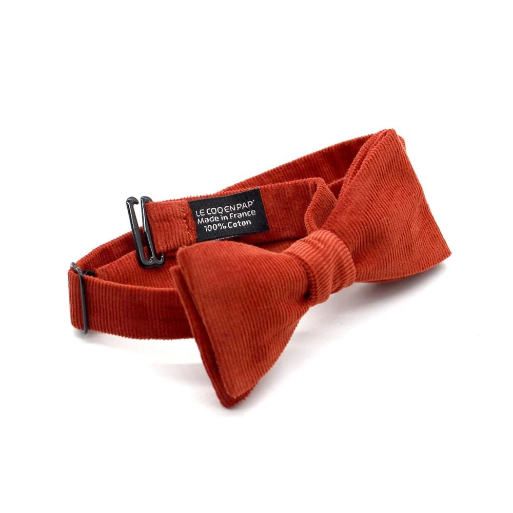Noeud papillon rouge brique en velours - Image 2