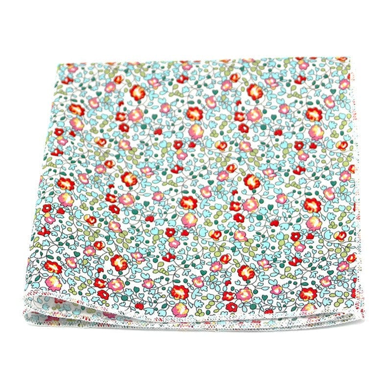 Pochette de costume fleuri bleu vert rouge