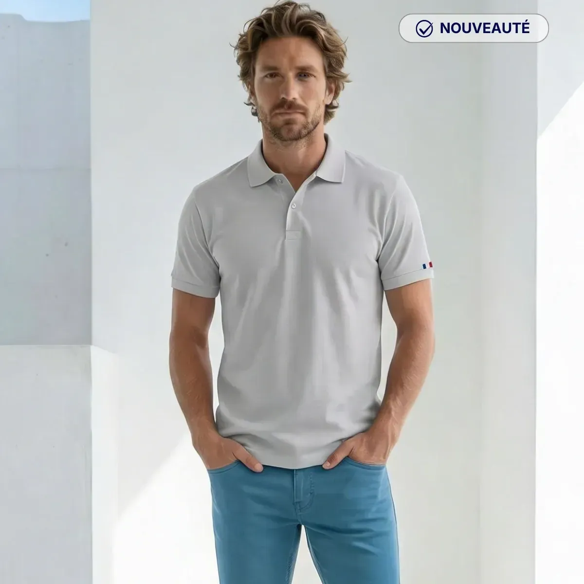 Polo gris clair homme | Coton bio
