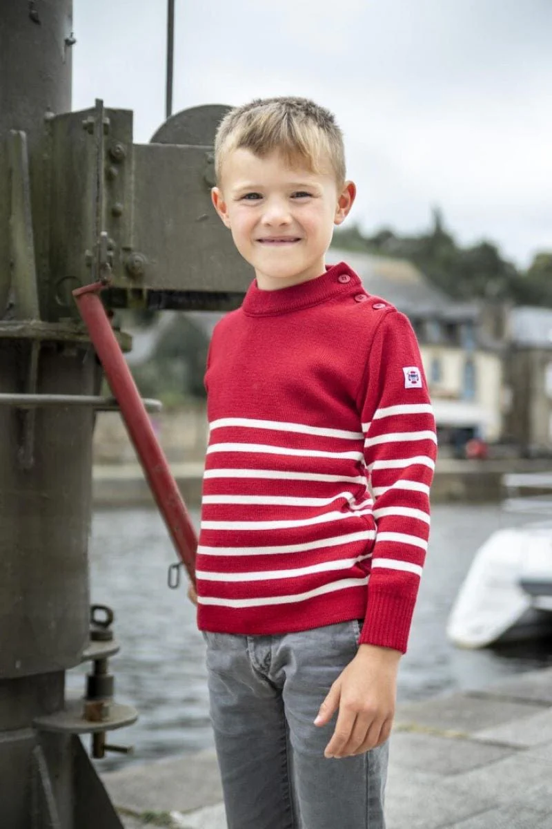 Pull enfant rouge ecru - Image 3