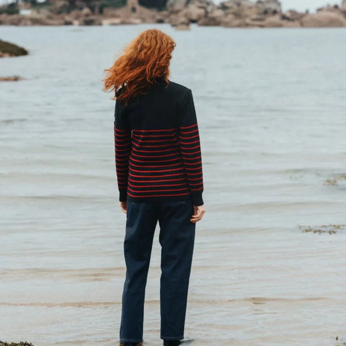 Pull marin femme anthracite rouge - Image 3