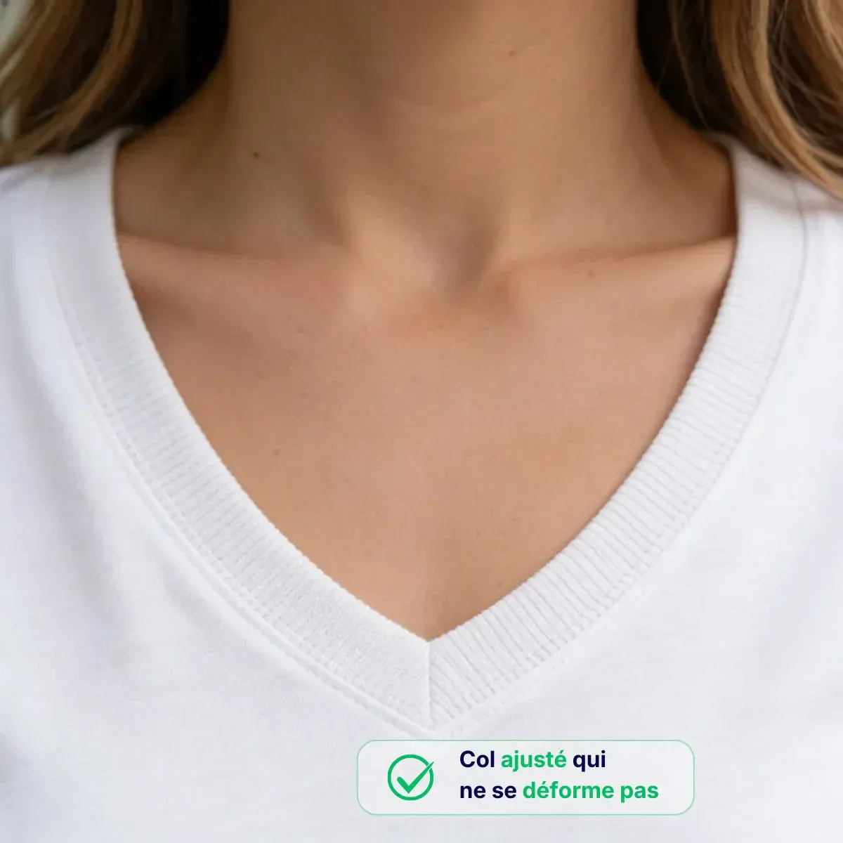 T shirt col V femme | Blanc - Image 3