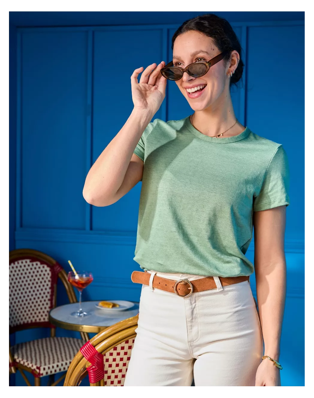 T-shirt en lin femme Vert - Image 4