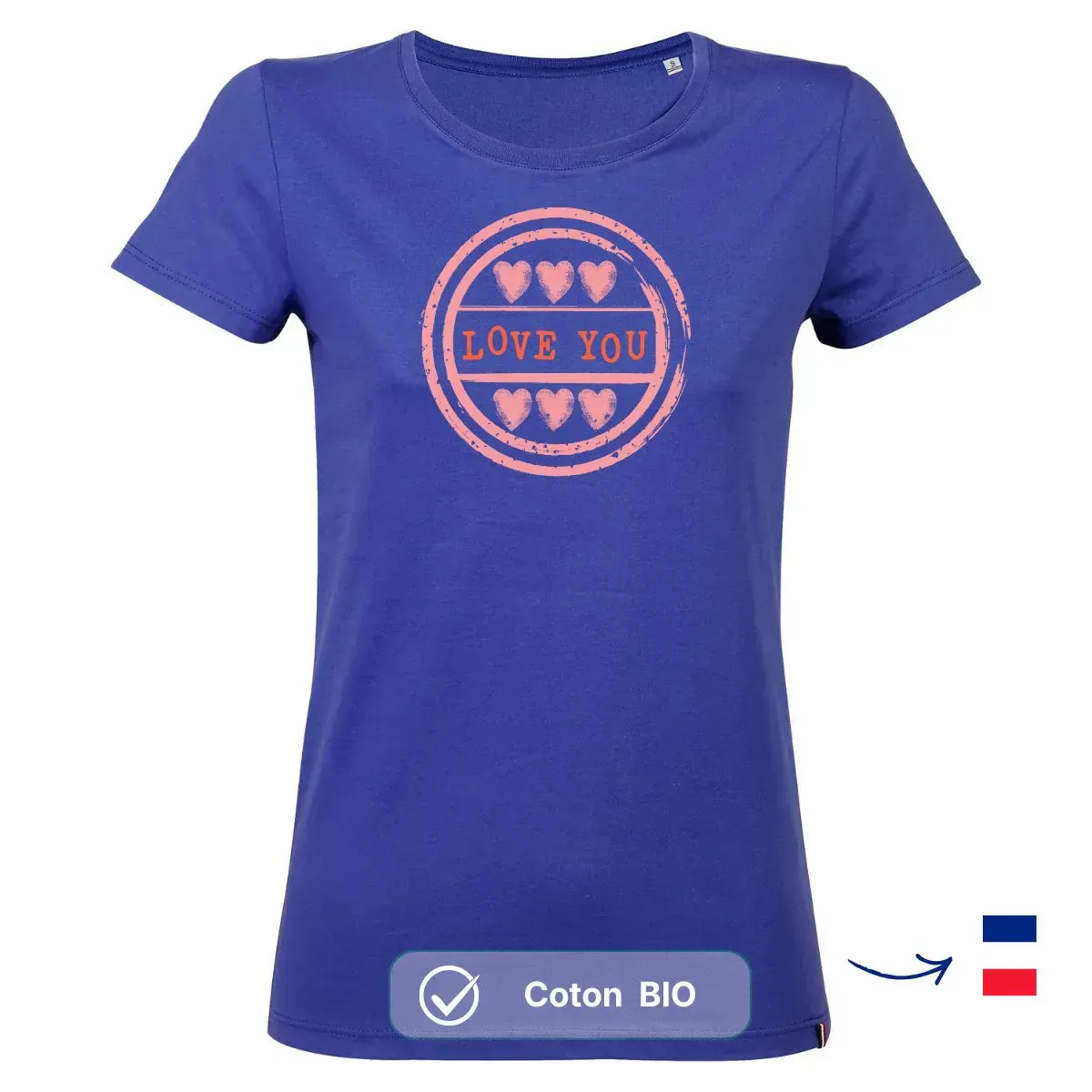 T-shirt femme bleu roi | LOVE YOU - Image 2