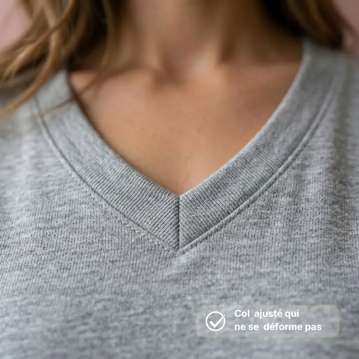 T shirt femme col V | Gris - Image 3