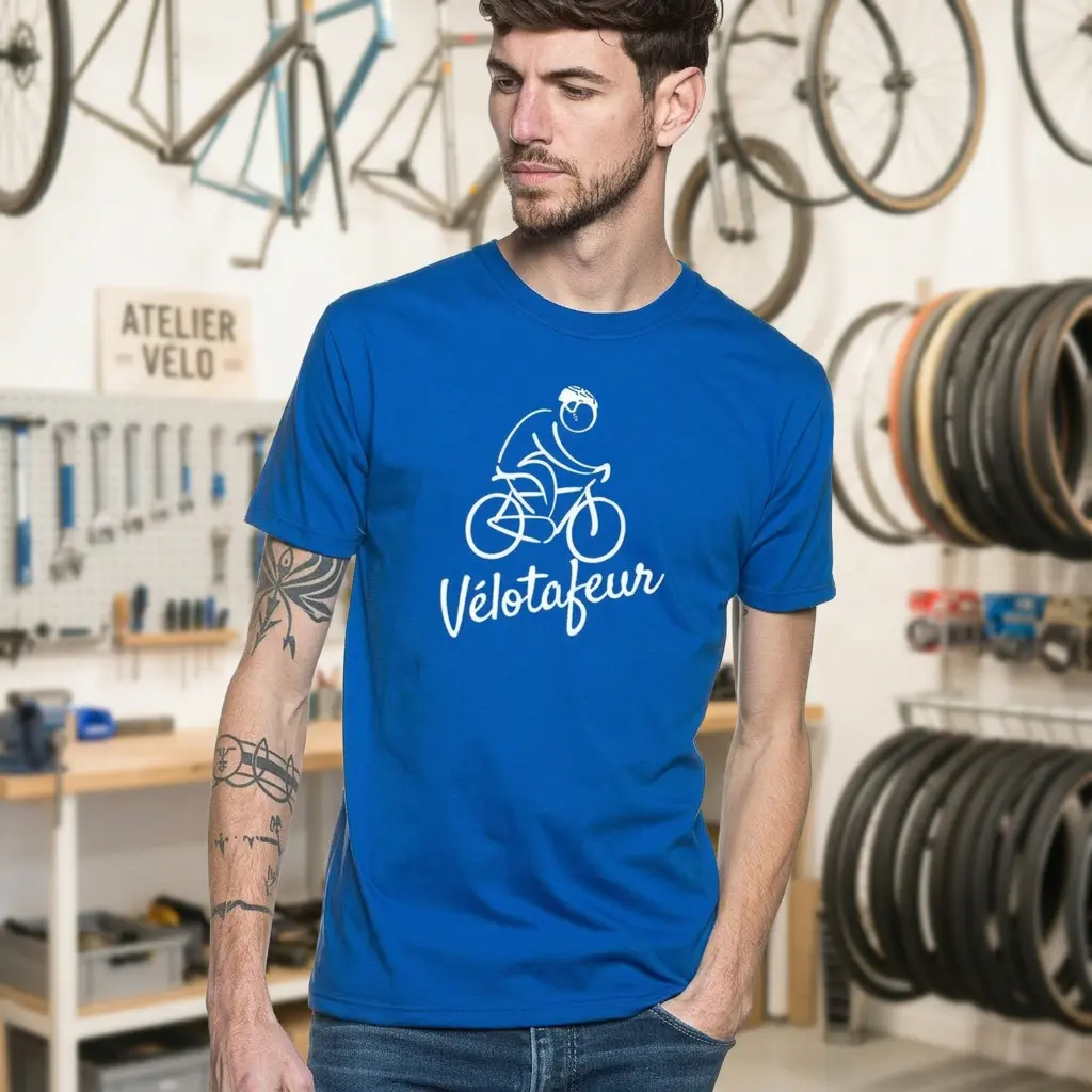 T-shirt Homme bleu roi | Vélo "Vélotafeur"