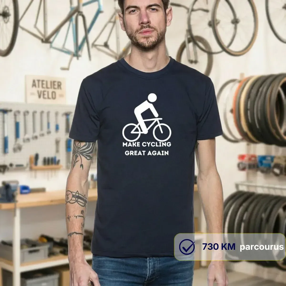 T-shirt Homme bleu | Vélo "Make Cycling great again"