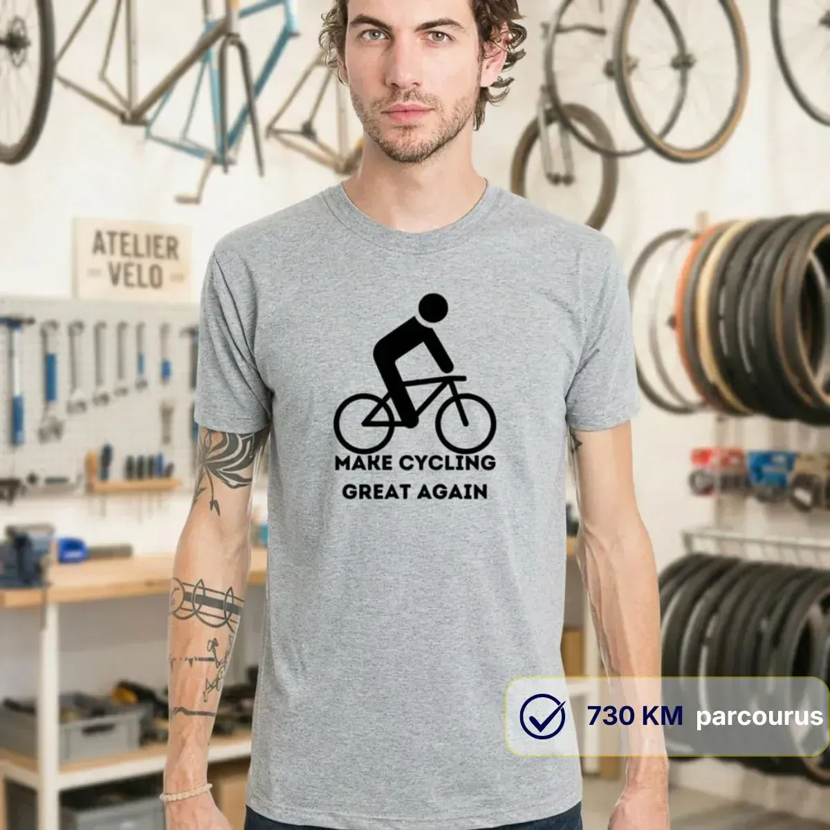 T-shirt Homme gris | Vélo "Make Cycling great again"