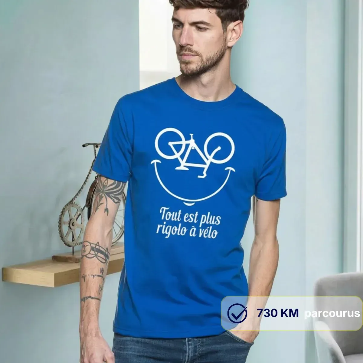 T-shirt Homme bleu roi | Tout est plus rigolo à vélo