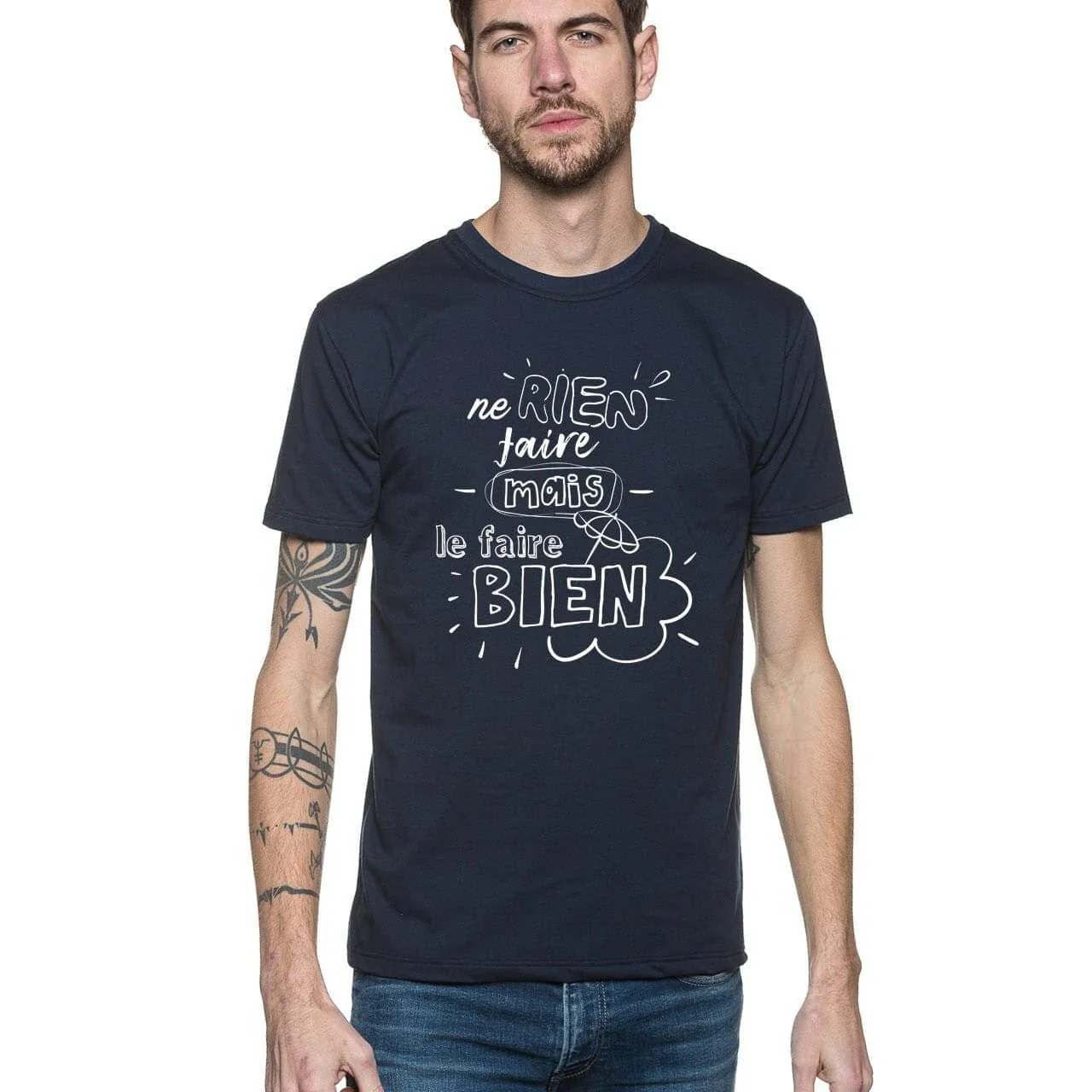 T-shirt homme bleu | "Ne rien faire mais le faire bien" - Image 4