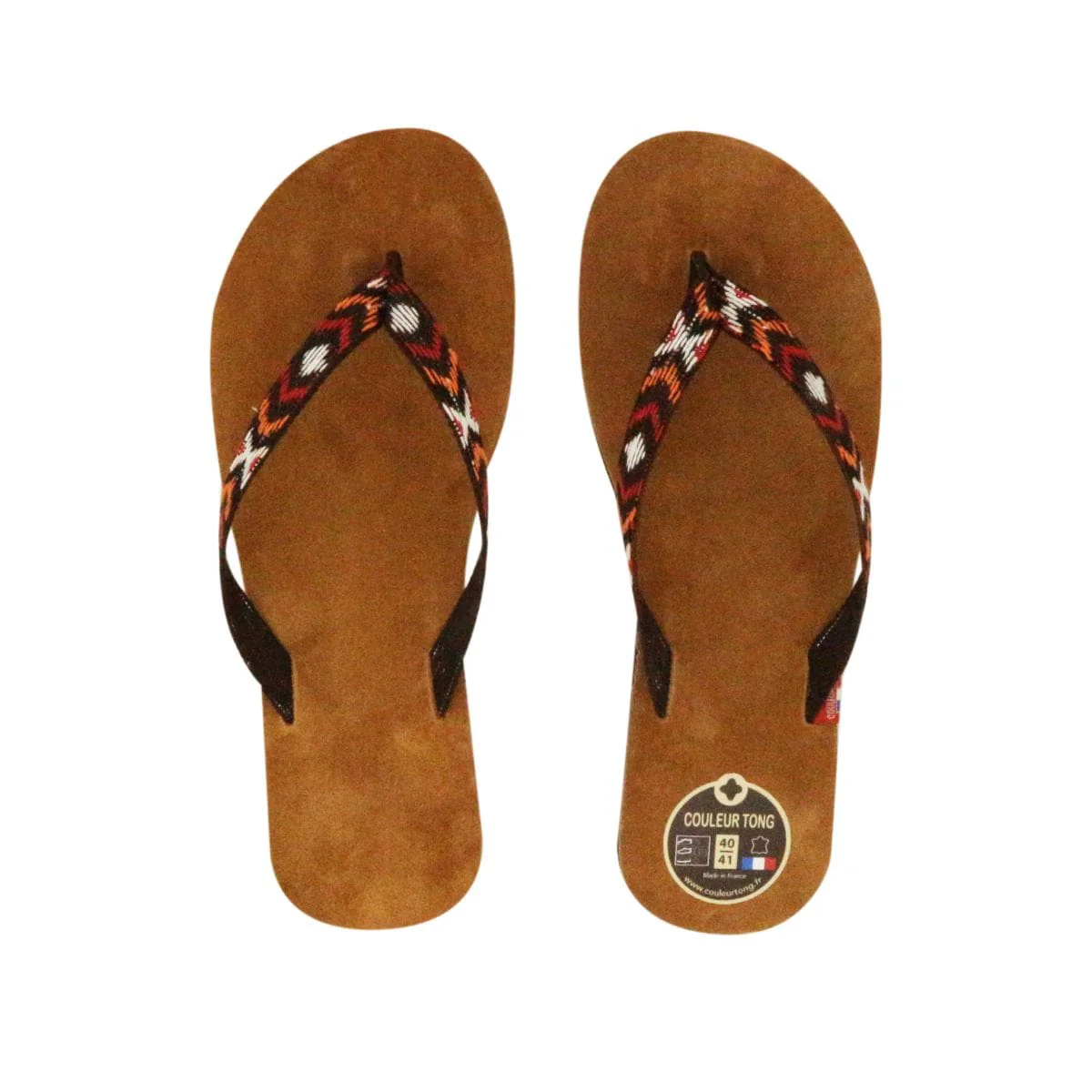 Tong en cuir Sable orange rouge - Image 4