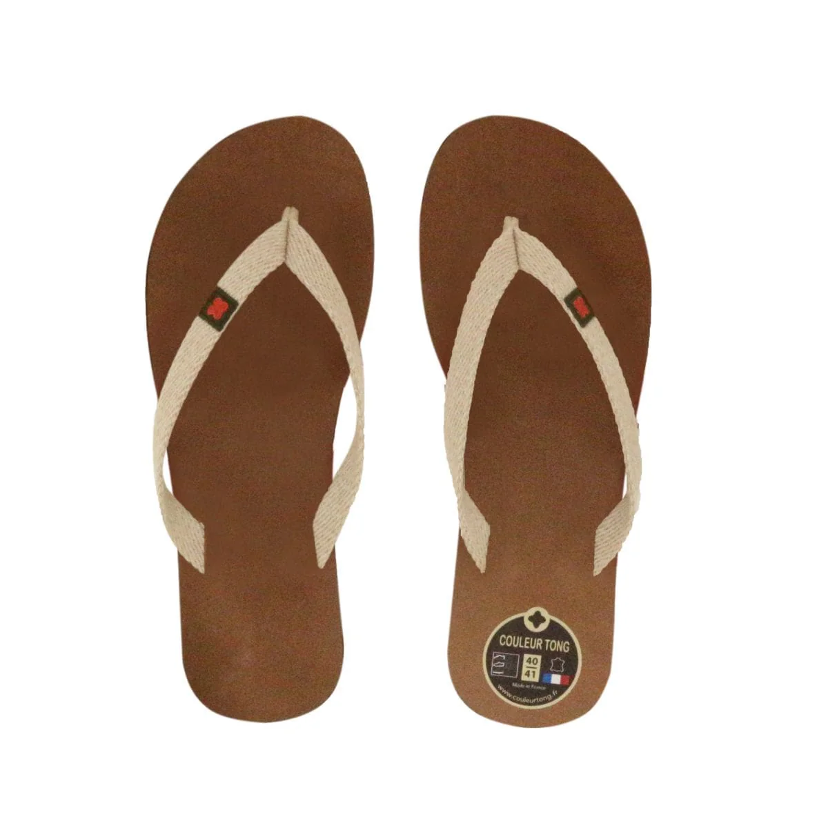 Tong en cuir sable beige cognac - Image 3